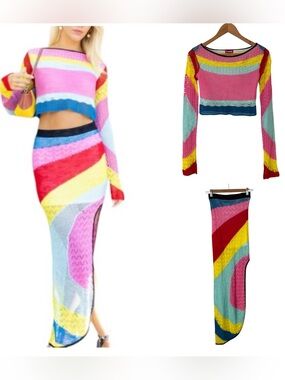 STAUD Set: Limousin Stripe Top & Centre Knit Skirt